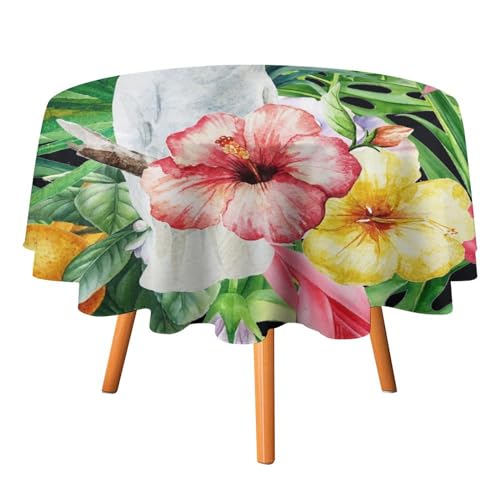 Tischdecke mit tropischem und exotischem Papagei, rund, 127 cm, Vintage-Design mit weißem Papagei und Hibiskus-Palmblatt-Hintergrund für Tischdecke für Küche und Esszimmer Tischdecke mit tropischem und exotischem Papagei, rund, 127 cm, Vintage-Design mit weißem Papagei und Hibiskus-Palmblatt-Hintergrund für Tischdecke für Küche und Esszimmer von SMAZDFXX