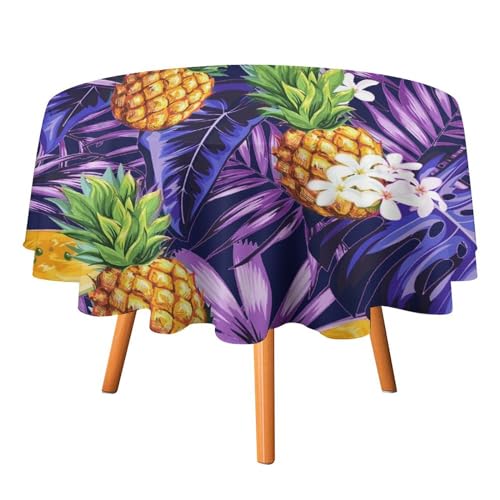 Tischdecke mit tropischen Sommerfrüchten, rund, 127 cm, Bunte Aquarellmalerei, Kiefern- und Lila-Palmblätter, Wassermelone, für Küche und Esszimmer Tischdecke mit tropischen Sommerfrüchten, rund, 127 cm, Bunte Aquarellmalerei, Kiefern- und Lila-Palmblätter, Wassermelone, für Küche und Esszimmer von SMAZDFXX