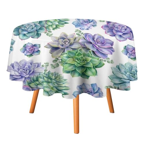 Tischdecke mit tropischen Sukkulenten und Pflanzen in Aquarell, rund, 152,4 cm, rustikales Bauernhaus, bunter Blumenkaktus für Küche und Esszimmer Tischdecke mit tropischen Sukkulenten und Pflanzen in Aquarell, rund, 152,4 cm, rustikales Bauernhaus, bunter Blumenkaktus für Küche und Esszimmer von SMAZDFXX