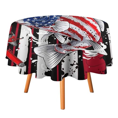 Tischdecken für Bauernhäuser, Hütten, Angeln, rund, 127 cm, rustikales Landhaus-Camouflage-Dekor mit Wildtieren, Fischen und amerikanischer Flagge für Küche und Esszimmer Tischdecken für Bauernhäuser, Hütten, Angeln, rund, 127 cm, rustikales Landhaus-Camouflage-Dekor mit Wildtieren, Fischen und amerikanischer Flagge für Küche und Esszimmer von SMAZDFXX
