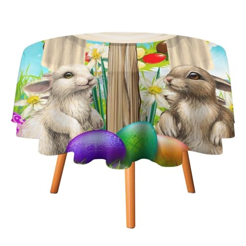 Tischdecken für Frühling und Ostern, rund, 152,4 cm, Cartoon-Märchen, Wildtiere, Kaninchen, Blumen, Schmetterling, für Küche und Esszimmer Tischdecken für Frühling und Ostern, rund, 152,4 cm, Cartoon-Märchen, Wildtiere, Kaninchen, Blumen, Schmetterling, für Küche und Esszimmer von SMAZDFXX