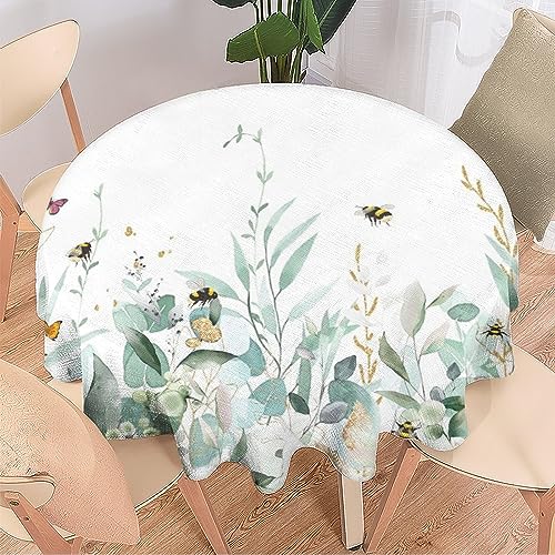 Tischdecken für drinnen und draußen, Frühlings-Eukalyptus-Aquarell, maschinenwaschbar, Naturgrün, Blumenmuster mit Bienen- und Schmetterlingsmotiv, schützt den Tisch, leicht zu reinigen, 91,4 x 91,4 Tischdecken für drinnen und draußen, Frühlings-Eukalyptus-Aquarell, maschinenwaschbar, Naturgrün, Blumenmuster mit Bienen- und Schmetterlingsmotiv, schützt den Tisch, leicht zu reinigen, 91,4 x 91,4 von SMAZDFXX