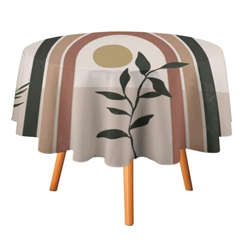 Tischdecken im Stil der abstrakten modernen Kunst aus der Mitte des Jahrhunderts, rund, 127 cm, rustikales Boho-Kunst-Bogen-Pflanzen-Mond-Muster für Küche und Esszimmer Tischdecken im Stil der abstrakten modernen Kunst aus der Mitte des Jahrhunderts, rund, 127 cm, rustikales Boho-Kunst-Bogen-Pflanzen-Mond-Muster für Küche und Esszimmer von SMAZDFXX