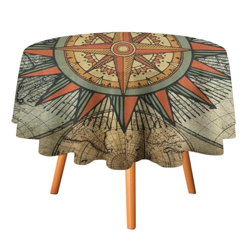 Tischdecken im Vintage-Stil mit Alten nautischen Landkarten, rund, 91,4 cm, für Tische, rustikale Tischdecken im Bauernhaus-Antiquitäten-Stil mit Kompass für Küche und Esszimmer Tischdecken im Vintage-Stil mit Alten nautischen Landkarten, rund, 91,4 cm, für Tische, rustikale Tischdecken im Bauernhaus-Antiquitäten-Stil mit Kompass für Küche und Esszimmer von SMAZDFXX