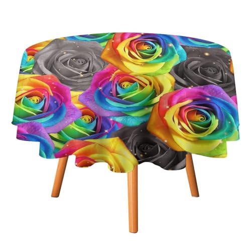 Tischdecken mit Aquarell-Regenbogen- und Buntem Rosendesign, rund, 127 cm, Vintage-Tinte, Schwarz und Grau, romantischer Rosendruck für Küche und Esszimmer Tischdecken mit Aquarell-Regenbogen- und Buntem Rosendesign, rund, 127 cm, Vintage-Tinte, Schwarz und Grau, romantischer Rosendruck für Küche und Esszimmer von SMAZDFXX