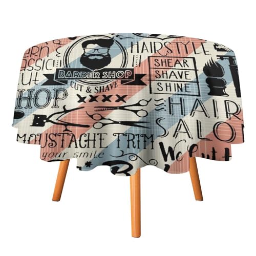 Tischdecken mit Barbershop-Salon-Muster, rund, 127 cm, Abstrakter Vintage-Barber-Company-3D-Druck für Tischdecke für Küche und Esszimmer Tischdecken mit Barbershop-Salon-Muster, rund, 127 cm, Abstrakter Vintage-Barber-Company-3D-Druck für Tischdecke für Küche und Esszimmer von SMAZDFXX