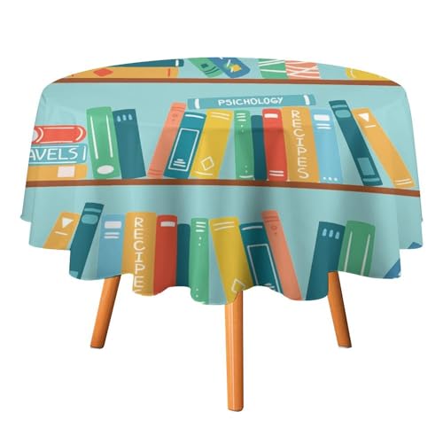 Tischdecken mit Cartoon-Bücherregal, rund, 177,8 cm, abstrakte Moderne Kunst, Bücherregal, Blumen, Pflanzen für Küche und Esszimmer Tischdecken mit Cartoon-Bücherregal, rund, 177,8 cm, abstrakte Moderne Kunst, Bücherregal, Blumen, Pflanzen für Küche und Esszimmer von SMAZDFXX