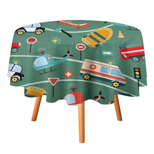 Tischdecken mit Cartoon-Flugzeugen und Autos, rund, 91,4 cm, lustige Tischdecken mit Truck-Motiv für Jungenzimmer, waschbar für drinnen und draußen Tischdecken mit Cartoon-Flugzeugen und Autos, rund, 91,4 cm, lustige Tischdecken mit Truck-Motiv für Jungenzimmer, waschbar für drinnen und draußen von SMAZDFXX