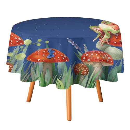Tischdecken mit Cartoon-Galaxie-Mond, rund, 177,8 cm, lustige Aquarell-Pilz-Frosch-Blatt-Schmetterlings-Blumenmuster für Küche und Esszimmer Tischdecken mit Cartoon-Galaxie-Mond, rund, 177,8 cm, lustige Aquarell-Pilz-Frosch-Blatt-Schmetterlings-Blumenmuster für Küche und Esszimmer von SMAZDFXX