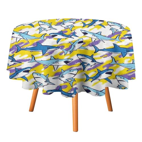 Tischdecken mit Cartoon-Hai-Motiv, rund, 91,4 cm, Retro-Nautikthema, Meerestier, Hai, Batikmuster, für Küche und Esszimmer Tischdecken mit Cartoon-Hai-Motiv, rund, 91,4 cm, Retro-Nautikthema, Meerestier, Hai, Batikmuster, für Küche und Esszimmer von SMAZDFXX