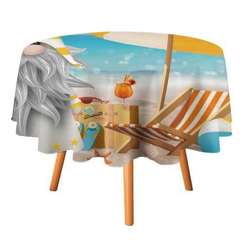 Tischdecken mit Cartoon-Sommerzwerg, rund, 127 cm, süßes tropisches Strand-/Meeres-Thema für Küche und Esszimmer Tischdecken mit Cartoon-Sommerzwerg, rund, 127 cm, süßes tropisches Strand-/Meeres-Thema für Küche und Esszimmer von SMAZDFXX