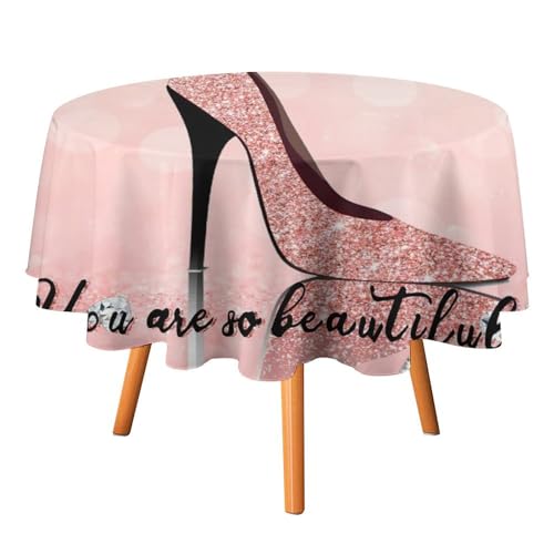 Tischdecken mit High Heels und Roségold-Aufdruck, rund, 127 cm, modernes Damen-Make-up-Thema, Tropfen-Diamant-Glitzer-Aufdruck für Tischdecke für Küche und Esszimmer Tischdecken mit High Heels und Roségold-Aufdruck, rund, 127 cm, modernes Damen-Make-up-Thema, Tropfen-Diamant-Glitzer-Aufdruck für Tischdecke für Küche und Esszimmer von SMAZDFXX