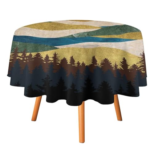 Tischdecken mit Marmor-Bergmotiv, rund, 152,4 cm, abstrakt, modern, Naturlandschaft, Dämmerung, geometrischer Streifendruck für Küche und Esszimmer Tischdecken mit Marmor-Bergmotiv, rund, 152,4 cm, abstrakt, modern, Naturlandschaft, Dämmerung, geometrischer Streifendruck für Küche und Esszimmer von SMAZDFXX