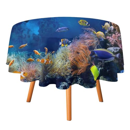 Tischdecken mit Meereshai-Motiv, rund, 152,4 cm, Coole nautische Unterwasserwelt, Wildtiere, Haie, Fische, Korallen für Küche und Esszimmer Tischdecken mit Meereshai-Motiv, rund, 152,4 cm, Coole nautische Unterwasserwelt, Wildtiere, Haie, Fische, Korallen für Küche und Esszimmer von SMAZDFXX