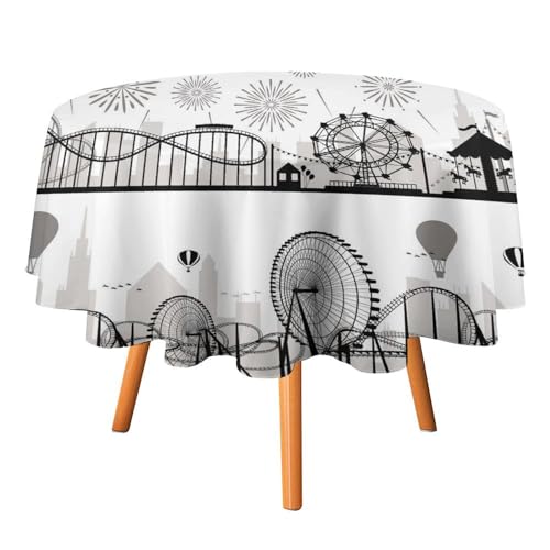 Tischdecken mit Riesenrad-Motiv, rund, 91,4 cm, Abstrakter moderner Park-Feuerwerk-Schwarz-Weiß-Druck für Tischdecke für Küche und Esszimmer Tischdecken mit Riesenrad-Motiv, rund, 91,4 cm, Abstrakter moderner Park-Feuerwerk-Schwarz-Weiß-Druck für Tischdecke für Küche und Esszimmer von SMAZDFXX