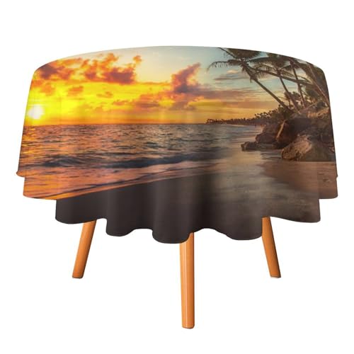 Tischdecken mit Sommer- und Strandmotiv, rund, 91,4 cm, für Tische, tropischer Strand, Sonnenuntergang, Palme, Tischdecken für Küche und Esszimmer Tischdecken mit Sommer- und Strandmotiv, rund, 91,4 cm, für Tische, tropischer Strand, Sonnenuntergang, Palme, Tischdecken für Küche und Esszimmer von SMAZDFXX