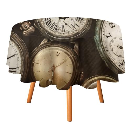 Tischdecken mit Vintage-Taschenuhr und Alter Uhr, rund, 177,8 cm, rustikaler Alter Steampunk-Uhrendruck für Tischdecke für Küche und Esszimmer Tischdecken mit Vintage-Taschenuhr und Alter Uhr, rund, 177,8 cm, rustikaler Alter Steampunk-Uhrendruck für Tischdecke für Küche und Esszimmer von SMAZDFXX