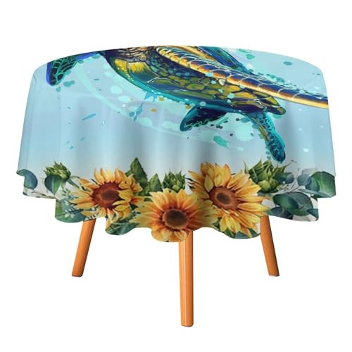 Tischdecken mit Wasserfarben-Meeresschildkröte, rund, 91,4 cm, rustikales nautisches Strandthema, Blumen-Sonnenblumen-Dekor für Küche und Esszimmer Tischdecken mit Wasserfarben-Meeresschildkröte, rund, 91,4 cm, rustikales nautisches Strandthema, Blumen-Sonnenblumen-Dekor für Küche und Esszimmer von SMAZDFXX