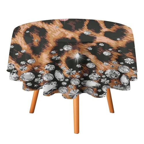 Tischdecken mit abstraktem Leopardenmuster, rund, 177,8 cm, modernes glitzerndes, gestreiftes Wildtier-Leopardenfell-Design für Küche und Esszimmer Tischdecken mit abstraktem Leopardenmuster, rund, 177,8 cm, modernes glitzerndes, gestreiftes Wildtier-Leopardenfell-Design für Küche und Esszimmer von SMAZDFXX