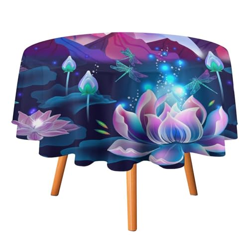 Tischdecken mit abstrakten Cartoon-Lotusblumen, rund, 91,4 cm, Aquarell, Bunte Galaxie-Berge, Libellen-Tischdecken, waschbar für den Innen- und Außenbereich Tischdecken mit abstrakten Cartoon-Lotusblumen, rund, 91,4 cm, Aquarell, Bunte Galaxie-Berge, Libellen-Tischdecken, waschbar für den Innen- und Außenbereich von SMAZDFXX