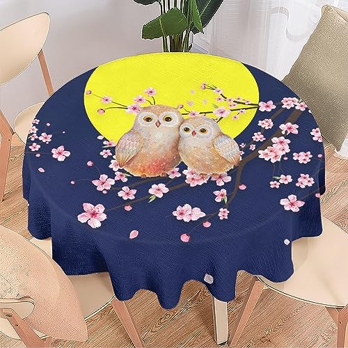 Verträumte Kirschblüten-Mondlicht-Tischdecken, rund, maschinenwaschbar, für drinnen und draußen, süße Eule mit verblassenden Kirschblüten-Design, Illustration, runde Tischdecken für die Küche, 91,4 c Verträumte Kirschblüten-Mondlicht-Tischdecken, rund, maschinenwaschbar, für drinnen und draußen, süße Eule mit verblassenden Kirschblüten-Design, Illustration, runde Tischdecken für die Küche, 91,4 c von SMAZDFXX