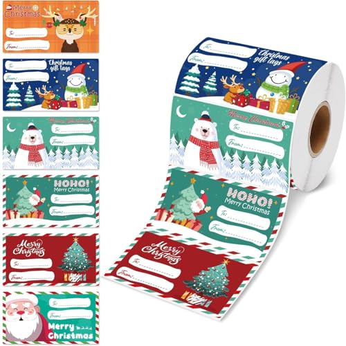 500pcs Weihnachts-Tags wasserdichte DIY-Weihnachtsaufkleber selbstklebende Tags mit 6 festlichen Mustern leicht zu schälen für Geschenke 500pcs Weihnachts-Tags wasserdichte DIY-Weihnachtsaufkleber selbstklebende Tags mit 6 festlichen Mustern leicht zu schälen für Geschenke von SMELEYOU