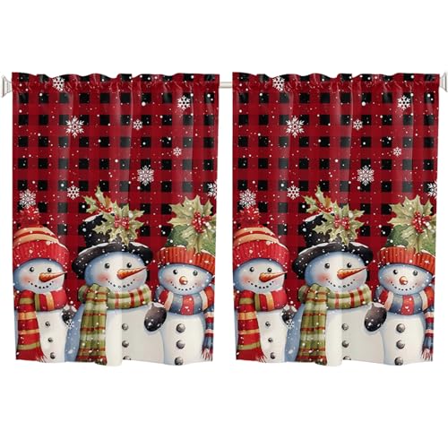 SMELEYOU Küchengardinen Scheibengardine Weihnachtsdeko Fenstergardinen Kurzgardine 70x91cm 2pcs/Set Semi Sheer Tier Weihnachtsvalancen für Fenster Kurzer Schneemann Landschaft Vorhänge stil2 von SMELEYOU