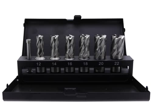 SMI HSS-E Kernbohrer SET 7 teilig 19 Weldon bestehend aus Kernbohrer 12, 14, 16, 18, 20, 22 und Zentrierbohrer Schnittiefe 30 mm von SMI Swiss Made Industries GmbH