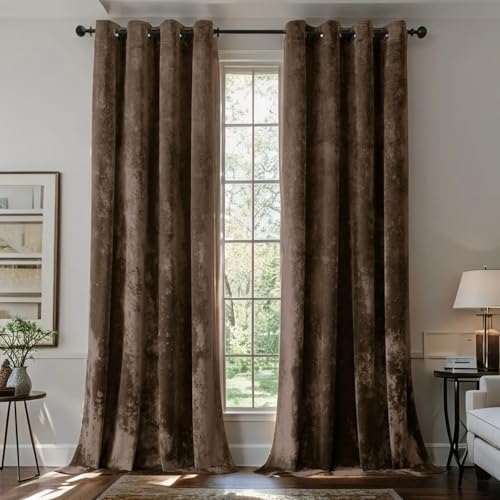 SMILETIME Schokoladenfarbene Pannesamt-Vorhänge, luxuriös, wärmeisoliert, schalldicht, für Wohnzimmer, Schlafzimmer, Büro, weich und langlebig, lichtfilternde Fensterbehandlungen, 2 Paneele SMILETIME Schokoladenfarbene Pannesamt-Vorhänge, luxuriös, wärmeisoliert, schalldicht, für Wohnzimmer, Schlafzimmer, Büro, weich und langlebig, lichtfilternde Fensterbehandlungen, 2 Paneele von SMILETIME