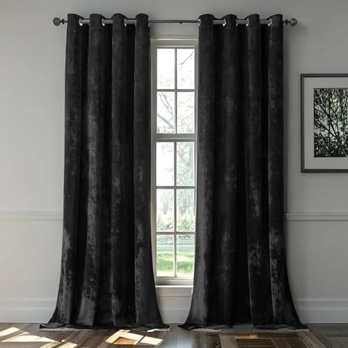 SMILETIME Schwarze Pannesamt-Vorhänge, luxuriös, wärmeisoliert, schalldicht, für Wohnzimmer, Schlafzimmer, Büro, weich und langlebig, lichtfilternde Fensterbehandlungen, 2 Paneele, 132,1 x 213,4 cm SMILETIME Schwarze Pannesamt-Vorhänge, luxuriös, wärmeisoliert, schalldicht, für Wohnzimmer, Schlafzimmer, Büro, weich und langlebig, lichtfilternde Fensterbehandlungen, 2 Paneele, 132,1 x 213,4 cm von SMILETIME