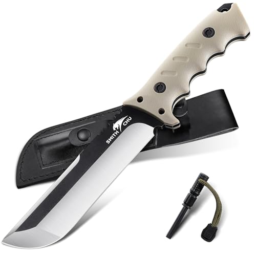 SMITH CHU Outdoor Messer D2 Stahl Survival Messer mit Scheide Full Tang Jagdmesser Feststehende Klinge Scharfes Bushcraft Messer Geschenk für Männer von SMITH CHU