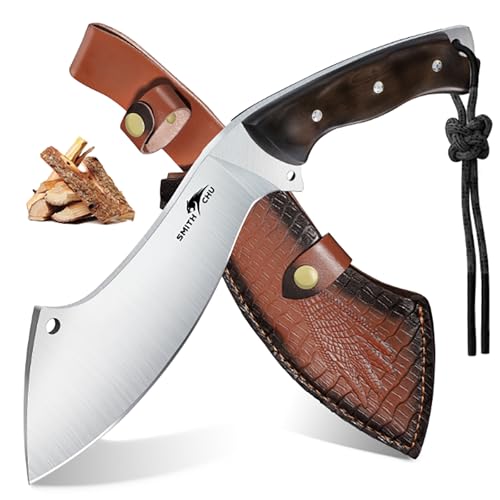 SMITH CHU Outdoor Messer Feststehende Klinge mit Scheide, Full Tang Survival messer mit Holzgriff, Großes Gürtelmesser, 9Cr18MoV Stahl Scharfes Jagdmesser, Geschenk für Männer von SMITH CHU