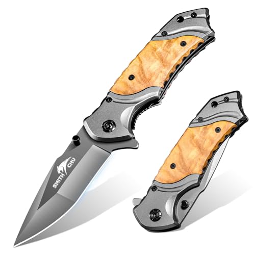 SMITH CHU Taschenmesser Klappmesser - Outdoor Messer mit Holzgriff, EDC Messer, Jagdmesser & Survival Messer für Abenteuer, Camping & Alltag von SMITH CHU