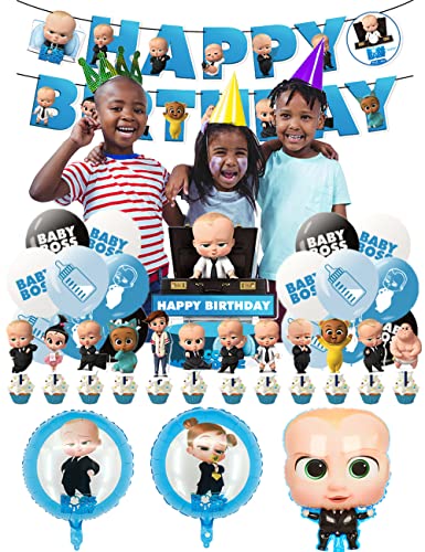 Boss Baby Geburtstag Deko Set - Party Supplies Mit Luftballons, Tortendeko, Girlande für Junge - Boy Dekoration von SMLHPARTY
