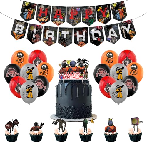 SMLHPARTY Lethal Company Geburtstagsdeko: Girlande, Luftballons, Tortendeko in Schwarz für Geburtstag von SMLHPARTY