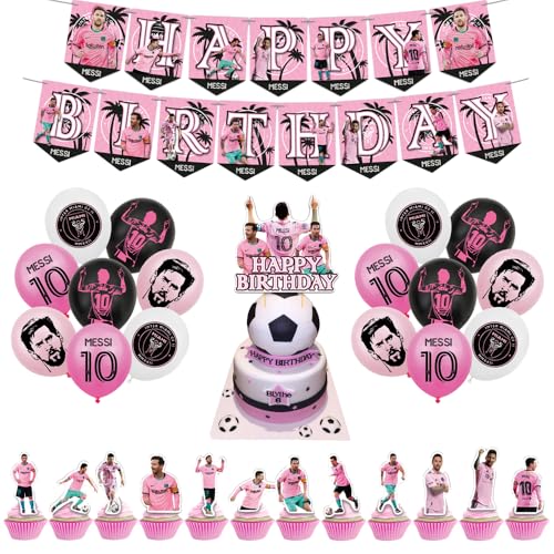 SMLHPARTY Lionel Messi Geburtstag Party Deko: 13pcs Kuchen Topper, 16pcs Ballons, 1pcs Banner - Rosa von SMLHPARTY