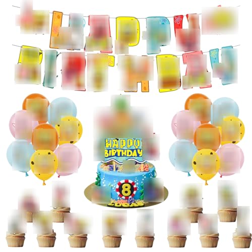 SMLHPARTY Geburtstag Party Deko: 13pcs Kuchen Topper, 16pcs Luftballons, 1pcs Geburtstag Banner - Rot, Cartoon, Buchstabenmuster von SMLHPARTY