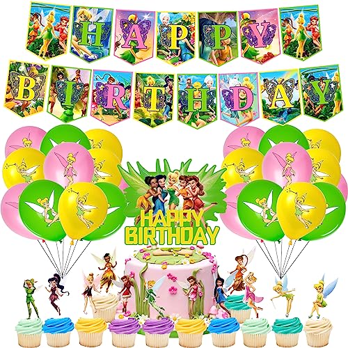 Tinker Bell Geburtstag Party Deko Set - Luftballons, Kuchendeko, Girlande, Tinkerbell Kindergeburtstag Dekoration von SMLHPARTY