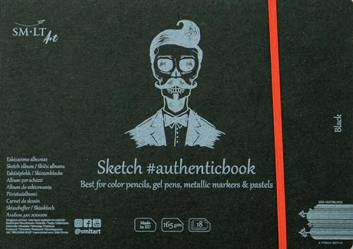 SMLT 5EB-18ST/BLACK Authentic line 245x176 mm genähtes Skizzenblock authenticbook, 165 gsm Leicht Strukturiert Schwarz Papier, 18 Blatt von SMLT