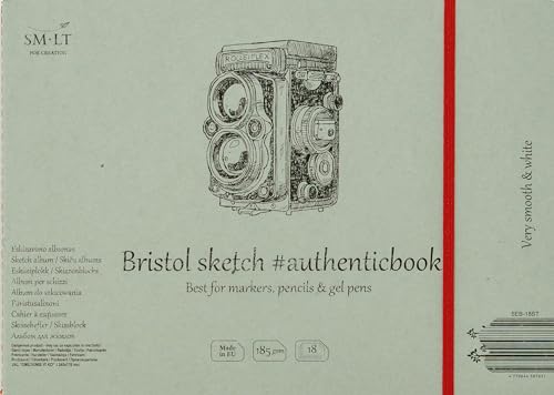 SMLT 5EB-18ST Authentic line 245x176 mm genähtes Skizzenblock authenticbook, 185 gsm besonders weiß und glatt Bristolpapier, 18 Blatt von SMLT