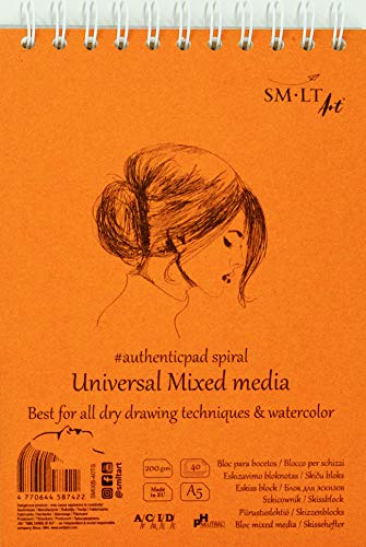 SMLT 5MIXB-40TS Authentic line A5 Skizzenblock, 200 gsm Mixed media Papier, 40 Blatt von SM.LT