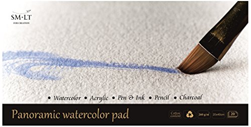 SMLT AS-20(260) PAN Watercolor Pads Panorama, Aquarellpapier, 260gsm weiß 100% recycelter Papier mit Baumwolle, alterungsbeständig und säurefrei, 20 Blatt von SMLT