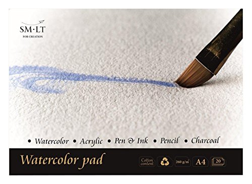 SMLT AS-20(260) Watercolor Pads A4, Aquarellpapier, 260gsm weiß 100% recycelter Papier mit Baumwolle, alterungsbeständig und säurefrei, 20 Blatt von SMLT
