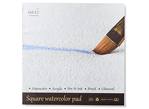 SMLT AS-20(260)Q Watercolor Pads Quadratischer Aquarellpapier, 260gsm weiß 100% recycelter Papier mit Baumwolle, alterungsbeständig und säurefrei, 20 Blatt von SMLT