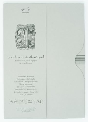 SMLT EA-50 Authentic line A4 Skizzenblock authenticpad, 185 gsm besonders weiß und glatt Bristolpapier, 50 Blatt von SM.LT