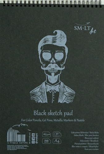 SMLT EB-30TS/BLACK Authentic Line A4 Skizzenblock, Leicht Strukturiert Schwarz Papier, 165gsm, 30 Blatt, mit Perforation, recycelter Deckel und Doppelspirale von SMLT