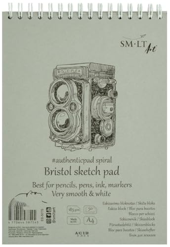 SMLT EB-50TS Authentic Line A4 Skizzenblock, besonders weiß und glatt Bristolpapier, 185 gsm, 50 Blatt, mit Perforation, recycelter Deckel und Doppelspirale von SMLT