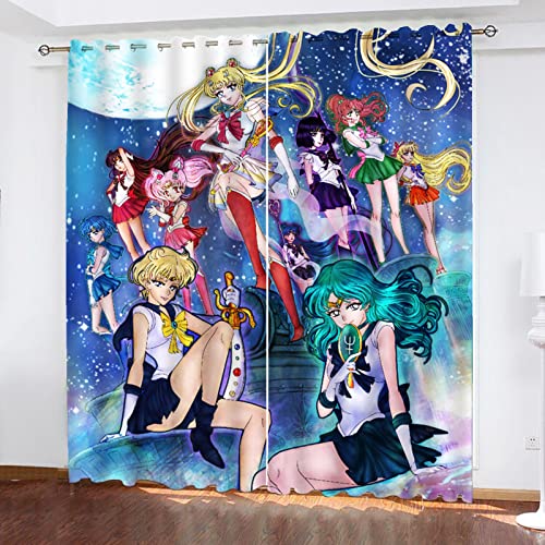 SMNVCKJ Sailor Moon Verdunkelungsvorhänge Für Jungen Und Mädchen Schlafzimmer Kinderzimmer Perforierte Vorhänge (10,280 × 245CM) von SMNVCKJ