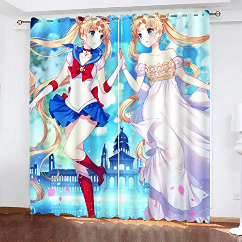 SMNVCKJ Sailor Moon Verdunkelungsvorhänge Für Jungen Und Mädchen Schlafzimmer Kinderzimmer Perforierte Vorhänge (13,100 × 140CM) von SMNVCKJ
