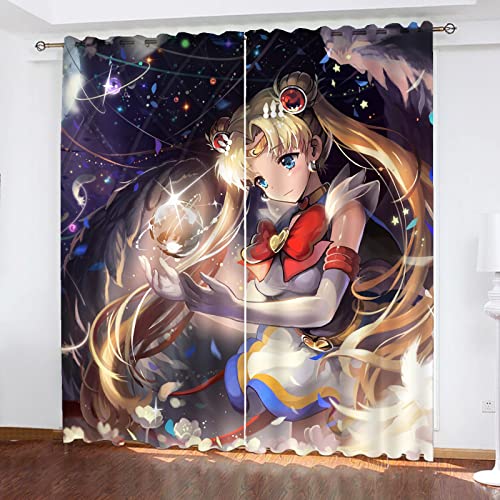 SMNVCKJ Sailor Moon Verdunkelungsvorhänge Für Jungen Und Mädchen Schlafzimmer Kinderzimmer Perforierte Vorhänge (3,150 × 166CM) von SMNVCKJ